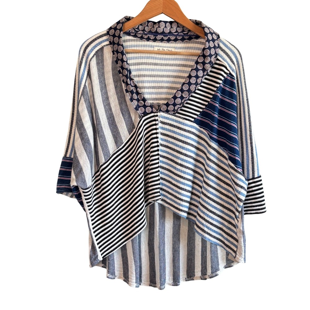 We The Free Patchwork Stripe Top Large Oversized Dolman High-Low Breezy Artsy
